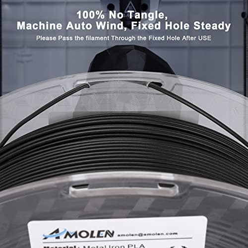 AMOLEN 3D Printer Filament, Metal PLA Filament 1.75mm with Magnetic, Contains 20% Metal Iron Powder, Apply to Polishing, Matte Black PLA 3D Printing Filament +/- 0.02mm, 1kg/2.2lbs