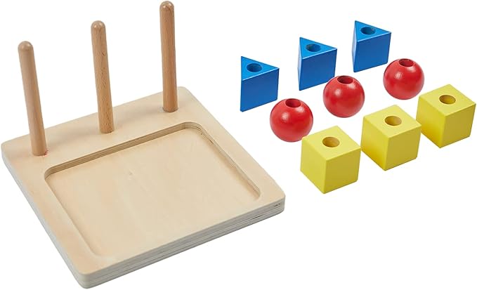 Adena Montessori Inspired Colored Solids on Dowels - Shape Sorting Toy Designed for 1-3 Years Old Toddlers