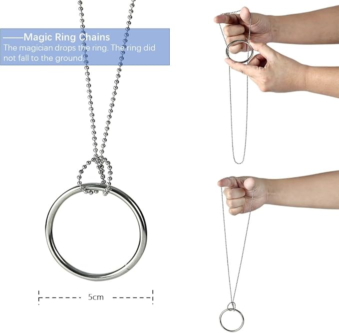 Neliky Magic Tricks Kit Including 4 Classic Tricks - Bite Coin, Color Change Silk, Disappearing Silk Fake Thumb Tip,Magic Ring Chains for Streets Magic Props Set and Close Up Magician Kit