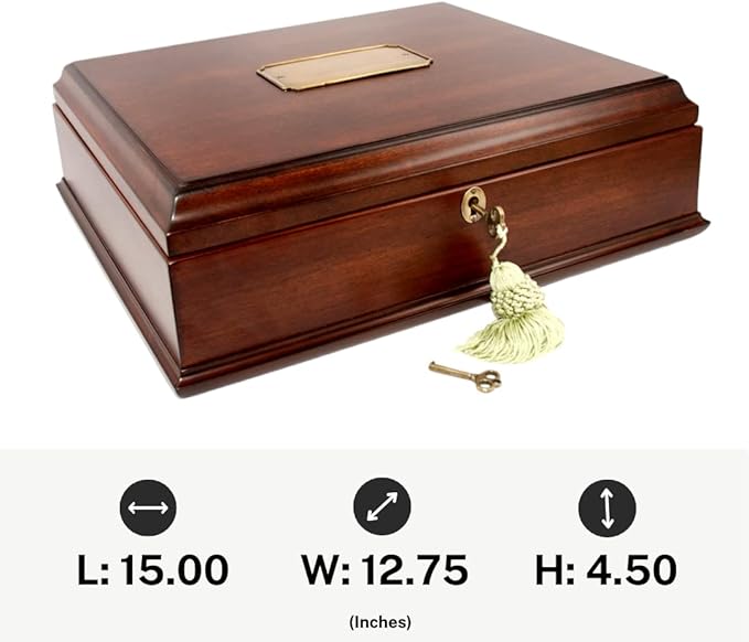 Antico Wooden Lockable Memory and Treasure Box for Keepsakes, Photos, Letters, Jewelry and More