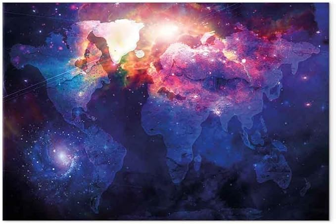 artgeist Canvas Wall Art Print Abstract World Map 24x16 in - 1pcs Home Decor Framed Stretched Picture Photo Painting Artwork Image - Country Map Map Cosmos Space k-C-0139-b-b