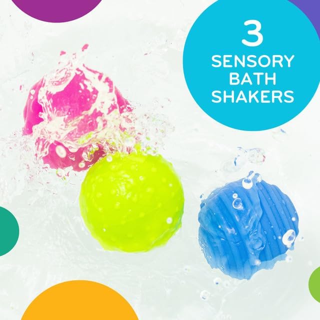 Mobi Wooshlz Bath Shakers, Sensory Bath Balls for Toddlers, BPA-Free Silicone Baby Ball, Infant & Babies Bathtub Fun Toy with Rattle Sounds & Textures (3 Pack)