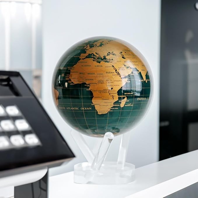 MOVA – Green and Gold Rotating Decor Globe, 6” | Solar-Powered Motion | No Batteries | Gift for Desk, Home, or Office