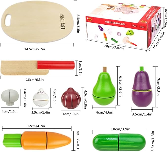 Velcro Fruit and Veggies for Kids Play Kitchen Cooking Toys Wooden Pretend Play Fruit Early Educational Learning for 3 Year Old Kids Toddler Boys Girls