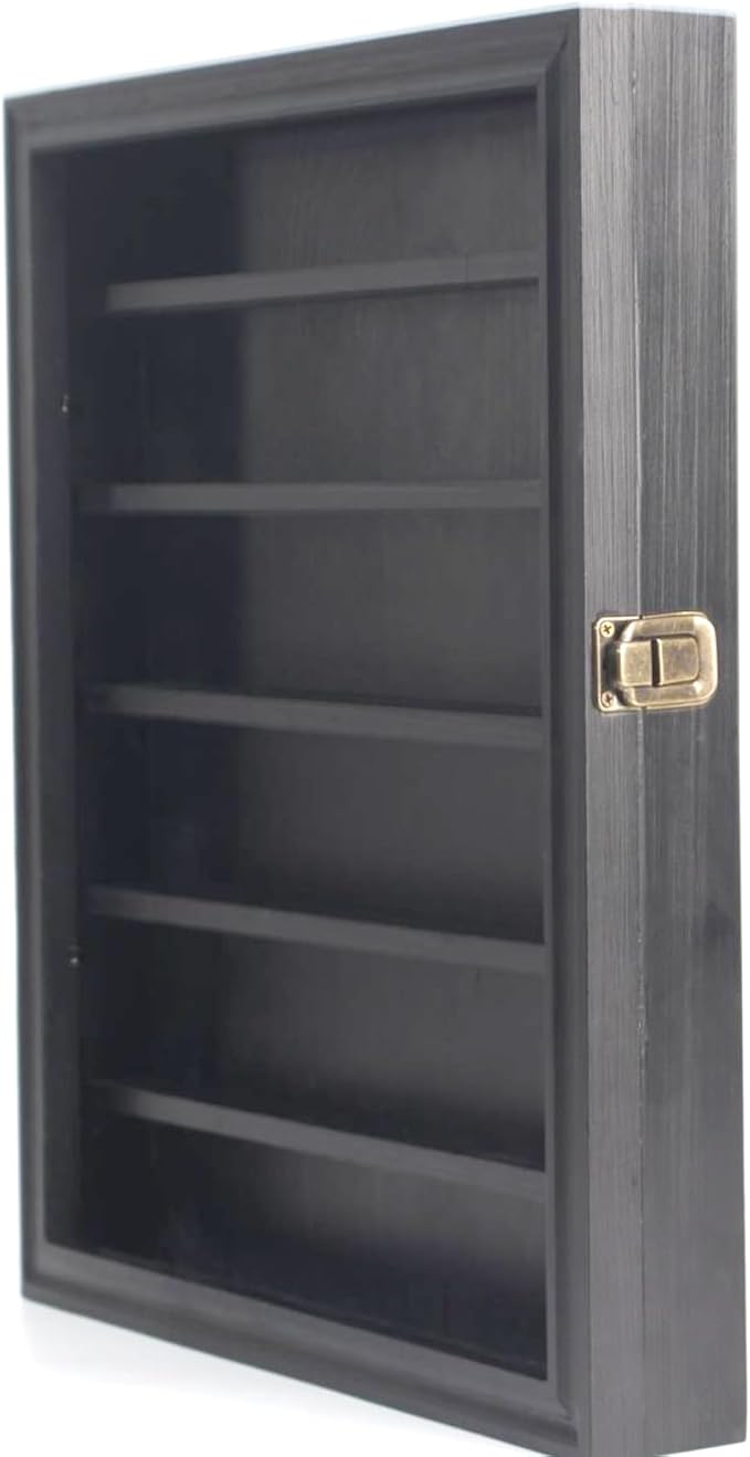 Challenge Coin Display Wall Mount, Military Coin Display Box with Removable Shelf, Poker Chip Holder, Lockable Cabinet Rack Stand