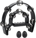 Tambourine Double Row Metal Jingles Bell Hand Held Percussion Half Moon Tambourines Musical Instrument for Adults Kids Party, KTV, Events, Church (Black)