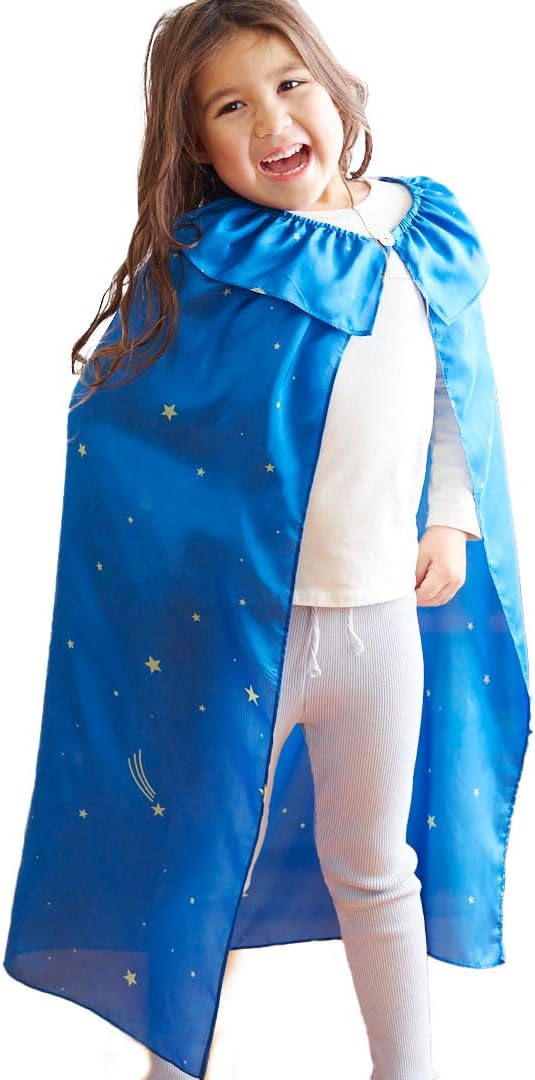 Sarah's Silks - Star 100% Silk Cape for Pretend Play as a Superhero, Princess, Fairy or Elf. 32" Long and 7"-12" Adjustable Neck Band