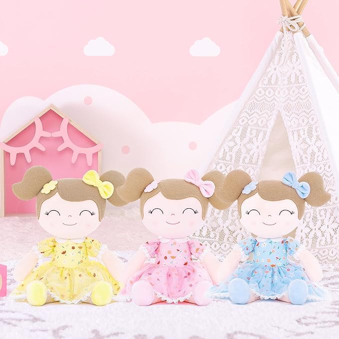 Gloveleya Personalized Doll with Embroidered Name - Floral Yellow Custom Plush Doll for Girls Cute Plush Doll Customized Gift - Muñecas de Trapo Personalizadas para Niñas