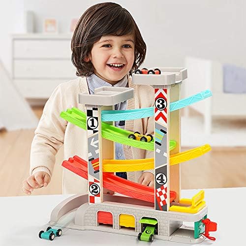 TOP BRIGHT Car Ramp Toys, Race Track Car Toy for Toddler Age 2-4 Year Old Boy with 4 Cars, Parking Lot & Gas Station, Toddler Toys for 2 Year Old Boy Toys, for 3 Year Old Boy