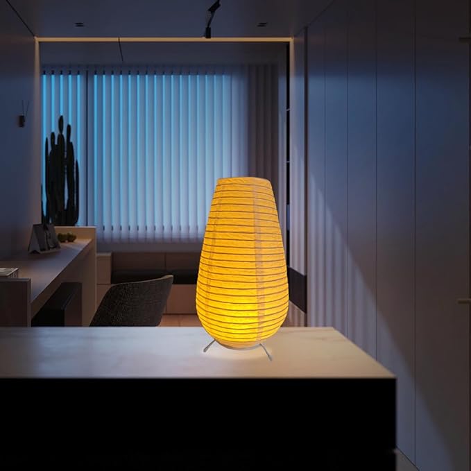 Battery Operated Lamp Bedside Table Lamp Paper and Chrome Standing Lamp Room Decoration Festival Lantern Light Nightstand Desk Lamp Bedroom Dresser Living Kids Room College Dorm Coffee