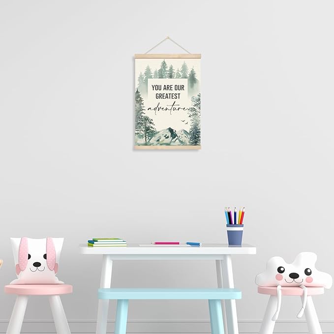 Geondos Inspirational Wall Art - You are Our Greatest Adventure, Mental Health Self Care Poster Hanger Frame, Watercolor Forest Mountain Adventure Wall Art Decor for Kids Baby Bedroom Nursery