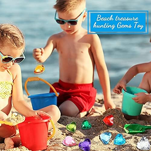 Hicarer 20 Pieces Diving Gem Pool Toys Colorful Big Diamond Pirate Treasure Diving Gems Acrylic Heart Gemstones Summer Beach Underwater Swimming Toys for Kids Swimming Party Favor Pool Training Gift