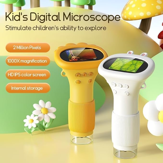 Kids Microscope - Ashfly 1000X Portable Microscope for Kids, Photo & Video Miniscope Pocket Microscope Gifts, 2'' Digital Screen | Ideal for Boys Girls Age 3-12