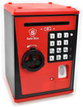 Toy Safe Box, Electronic ATM Piggy Bank, Money Coin Savings Bank, Finger Print Scanner Lock, Great Gift for Children Kids (Red/Black)