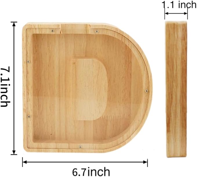 Twenty-six English Alphabet A-Z Letter Piggy Bank,Large-Capacity Transparent Wooden Alphabet Piggy Bank，Personalized Coin Savings Box, Name DIY Creative Purchase Combination.