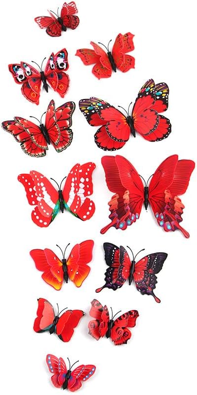 Mixed of 12PCS 3D Pink Butterfly Wall Stickers Decor Art Decorations¡­ (Red)