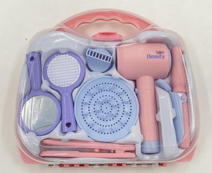 Toy Choi's Kids Hair Salon Toys - Kids Barber Set Pretend Play Makeup Hair Salon Set for Girls with Realistic Blow Dryer, Comb, Carrying Case. Birthday Gifts Hair Salon Toys for Girls 3 4 5 6 Year Old