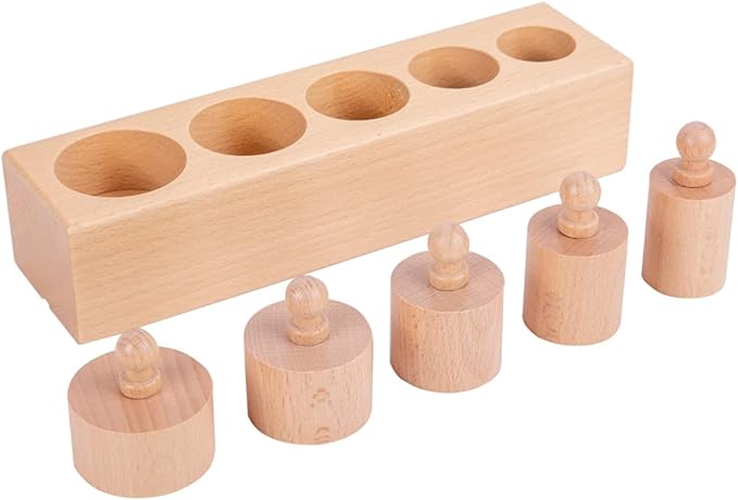 Montessori Toys for Babies 6-12 Months Wooden Knob Log Cylinder Blocks Development Sensory Toys for Toddlers Montessori Baby Games Educational Toys(4 Piece Set)