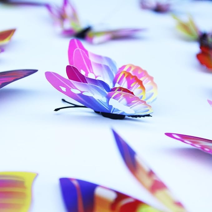Mixed of 12PCS 3D Pink Butterfly Wall Stickers Decor Art Decorations¡­ (Rainbow Color)