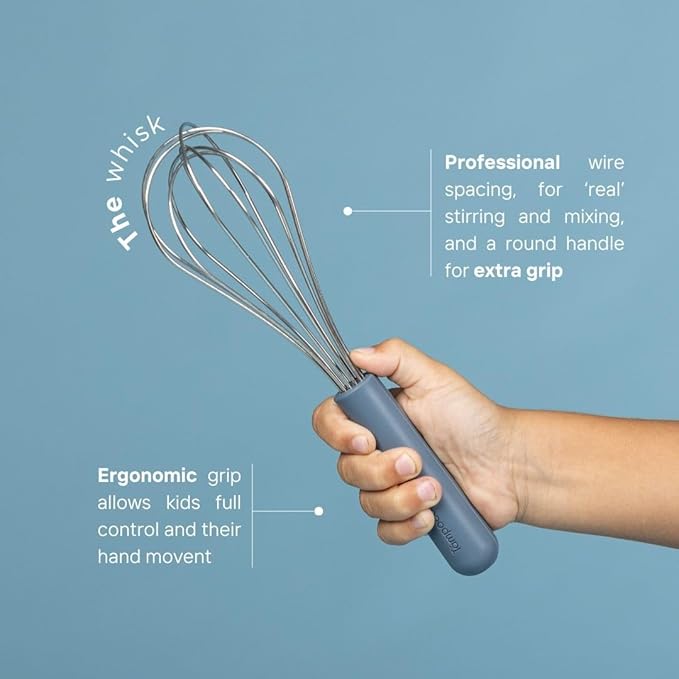 Tampoco Real Kids Cooking & Baking Set – Montessori Kitchen Tools for Real Cooking with Food-Safe Silicone Utensils – Functional & Fun Gift for Young Chefs