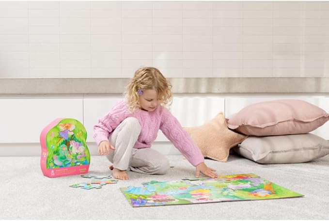 Crocodile Creek 36-Piece Jigsaw Floor Puzzle - Fun Floor Puzzles for Kids Ages 3-5 - Heavy-Duty Shaped Box for Storage - Magical Friends - 24" W x 18" H Finished