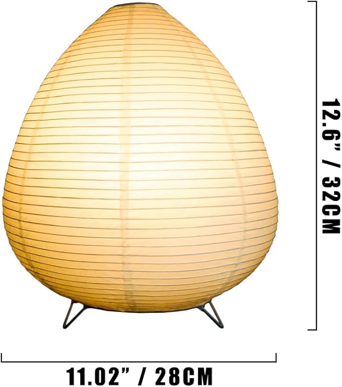 Bedside Table Lamp Paper and Chrome Standing Lamp Room Decoration Festival Lantern Light Nightstand Desk Lamp Bedroom Dresser Living Kids Room College Dorm Coffee (White, 12.6"x11.02"x11.02")