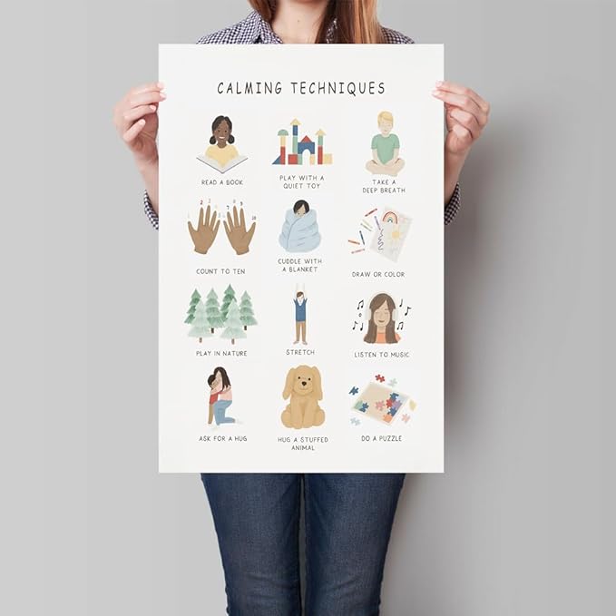 uoyien Calming Corner Classroom Mental health Posters Feelings Calming Techniques Canvas Wall Art Boho Emotions Chart for Kids Prints Special Education Wall Decor for Office School 16x22in Unframed