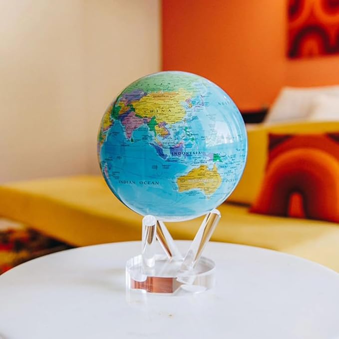 MOVA Globe – Blue Political Map 8.5” | Rotating World Globe Powered by Light | Educational Home Decor, No Batteries or Wires Needed