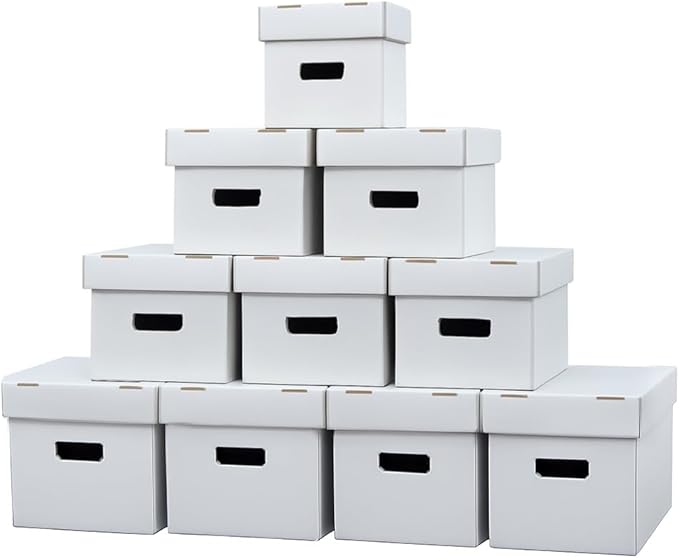 CROSSDESIGN 10 Pack Box Storage for Storing Small Items/Books/Kitchen/Supplies/Card, Corrugated Board Holds 150-175 Comics Collapsible/Stackable
