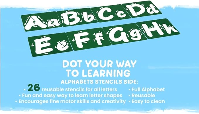 8 Washable Non-Toxic Dot Art Marker for Children Early Education, Fun Art Bingo Daubers Supplies with Alphabet Stencils and Activity Sheets