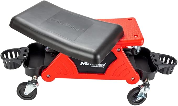 Maxshine 2-in-1 Modular Detailing Creeper Seat V2 | Rolling Creeper with Removable Cushion & Tool Tray | Heavy-Duty Polyethylene & Steel Frame, 4” Wheels | Complete Set (Black)