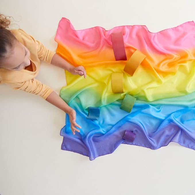 Sarah's Silks Set of 5 Enchanted Playsilks - 100% Silk Play Scarves for Kids and Toddlers | Bright Colored 35" Large Square Scarves Perfect for Dance, Imaginative and Pretend Play