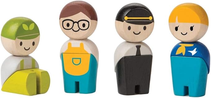 PlanToys Wooden 4 Piece Service Crew (6268) | Sustainably Made from Rubberwood and Non-Toxic Paints and Dyes