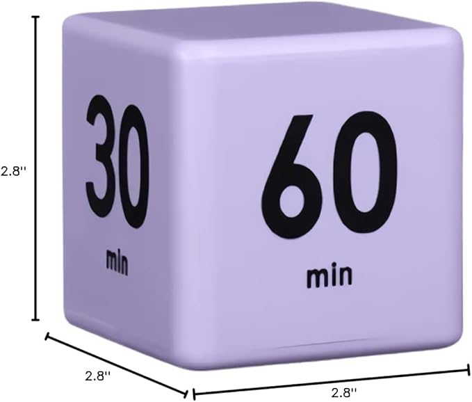 Feilifan Cube Timer - Desk & Kitchen Timer with Gravity Sensor for Time Management - Countdown Settings: 15, 20, 30, 60 Minutes - Purple