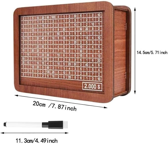 Wooden Coin Bank Money Saving Box, Cash Vault Wooden Savings Box, Wooden Digital Piggy Bank with Counting Target, Money Vault Savings for Boys and Girls (2000 Savings Challenge Box)