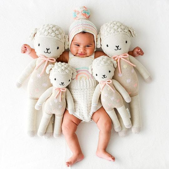 cuddle + kind Pastel Lucy The Lamb Little 13" Hand-Knit Doll – 1 Doll = 10 Meals, Fair Trade, Heirloom Quality, Handcrafted in Peru, 100% Cotton Yarn