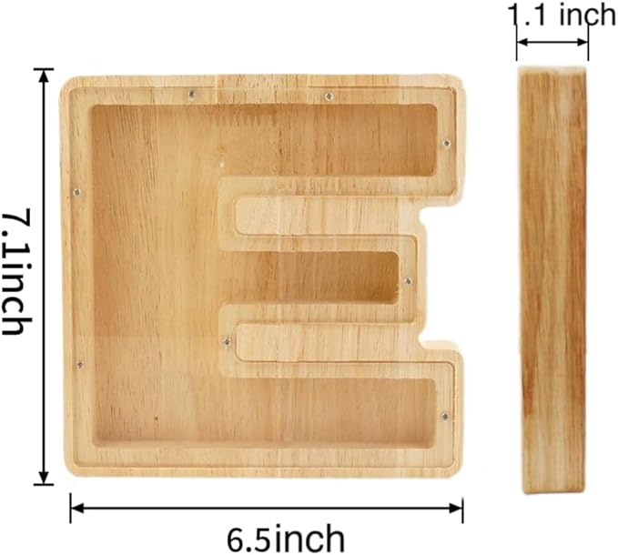 Twenty-six English Alphabet A-Z Letter Piggy Bank,Large-Capacity Transparent Wooden Alphabet Piggy Bank，Personalized Coin Savings Box, Name DIY Creative Purchase Combination.