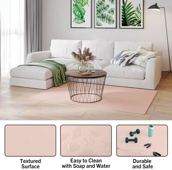 Foam Floor Tiles - 96sqft Soft Nontoxic Baby Play Mat - Interlocking Puzzle Mat for Baby, Kids Playroom, or Home Gym Flooring by Stalwart (Light Pink)