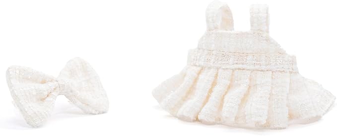 Clothes for 17cm Dolls, Premium Handmade Dolls Accessories with Chic Grid Bow Spaghetti-Strap Dress Set, High-End Fashion Outfit for Play & Display - White (No Doll)