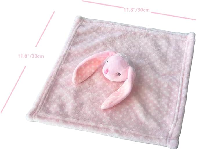 CREVENT Cozy Plush Baby Security Blanket Loveys for Baby Girls Boys, Stuffed Animal Ring Rattle Shaker Toy for Newborns (Bunny + Handbell)