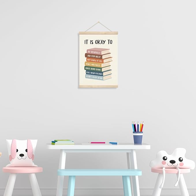 Geondos Mental Health Canvas Banner - It is Okay to Be Yourself, Educational Wall Art, Canvas Poster Hanger for Wall, Bedroom Playroom Decor, Classroom Decor, Therapy Banner Gift 11.8x15.7 Inches