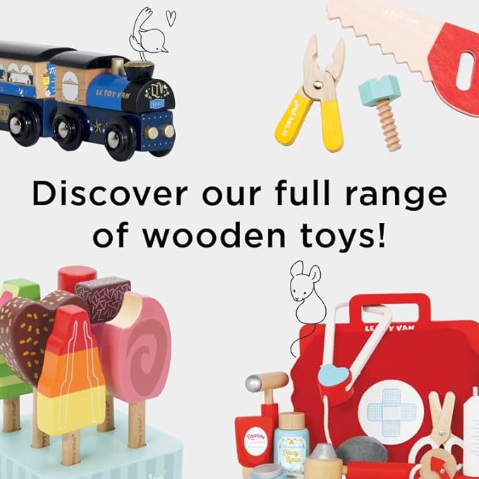 Le Toy Van - Educational Wooden Honeybake Oven & Hob Blue Set Pretend Kitchen Play Toy | Girls Role Play Toy Kitchen Accessories (TV265)