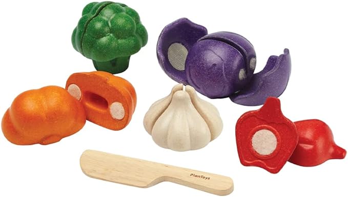 PlanToys® Wooden Vegetable Play Set for Toddlers | Educational Pretend Food Toy for Kids | Eco-Friendly Kitchen Toy for Imaginative & Hands-On Learning