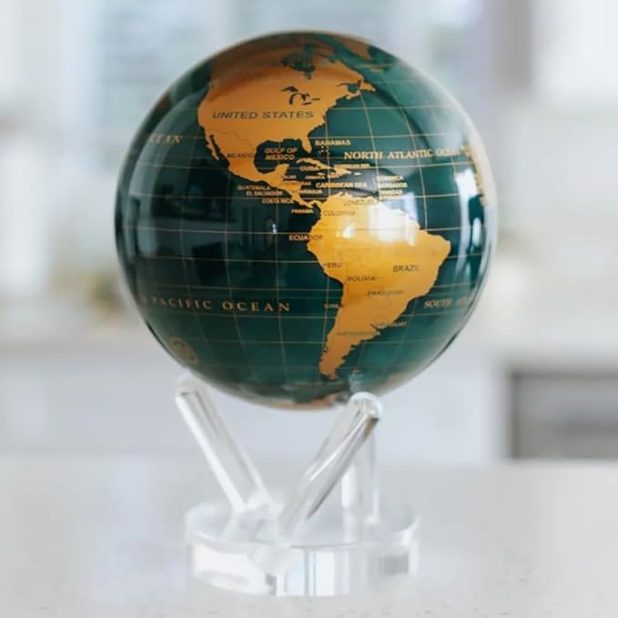 MOVA – Green and Gold Rotating Decor Globe, 6” | Solar-Powered Motion | No Batteries | Gift for Desk, Home, or Office