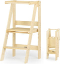 dadada Baby Foldable Montessori Tower - Adjustable Kitchen Step Stool for Kids with Safety Rail, Non-Toxic Finish, Great for Small Space Living (Natural)