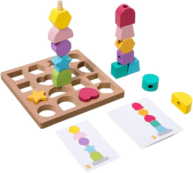 3-in-1 Shape Matching Alzheimers Products for Elderly，Easy Memory Puzzle for Alzheimers Patients，Beads Sequencing for Alzheimers, Lacing Beads, Stacking Blocks, Sensory Toys for Autism