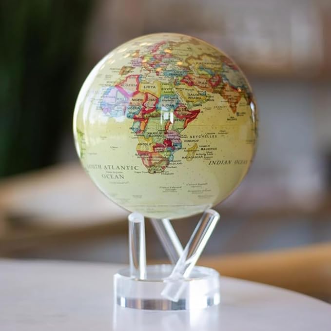 MOVA Globe – Political Map Yellow 4.5” | Vintage-Style Rotating Globe Powered by Light | No Batteries or Cords | Antique World Map for Home or Office Decor