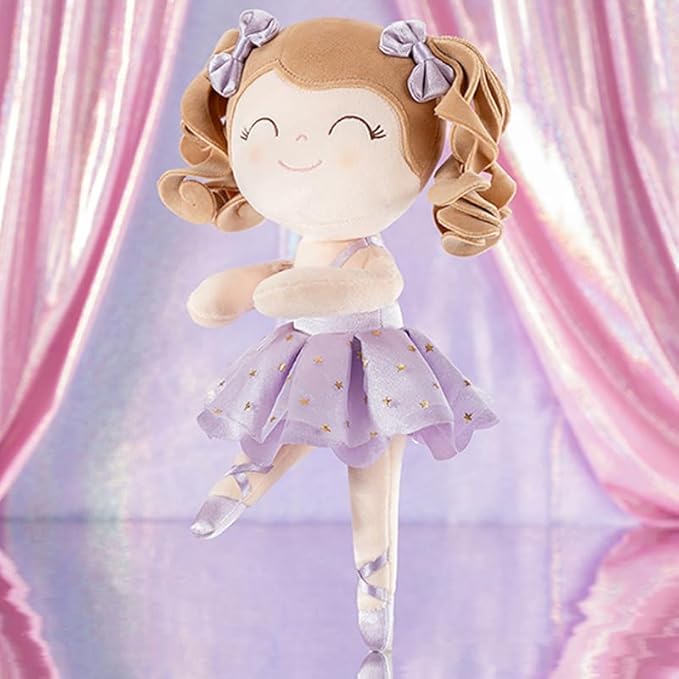 Gloveleya Baby Dolls Soft Snuggly Curly Hair Ballerina Doll First Baby Girl Gifts Plush Ballet Doll with Lace Mesh Dress Purple 14inches Ballerina Series