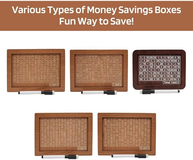 10000 Savings Challenge Box, Money Saving Box with Money Target and Numbers, Cash Vault Wooden Savings Box, Wooden Money Box, Coin Counter Piggy Bank for Adults, Wooden Coin Bank for Kids 3,000