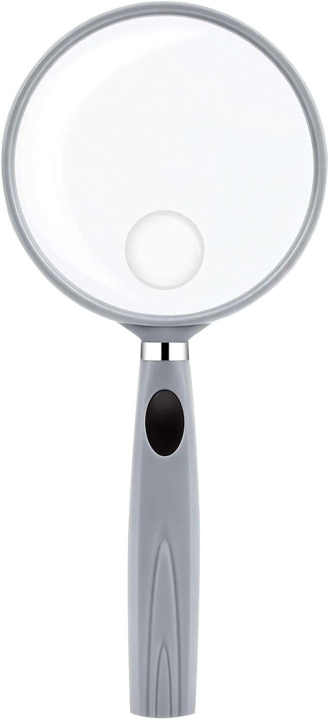Feosky Handheld Reading Magnifier, 10X 30X Magnifier, 75mm Shatterproof Lens, Non-Slip Handle for Adults Close Work, Seniors Reading and Kids Nature Exploration, Hobby Observation(Grey)